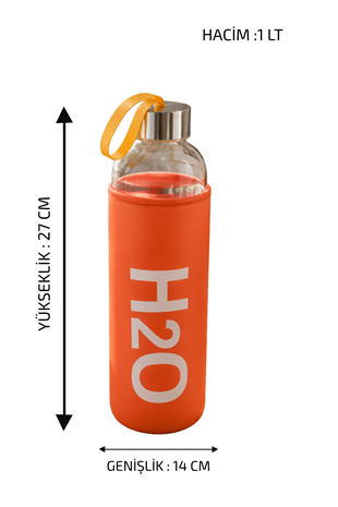 H2O Renkli Kılıflı Cam Matara 1L  –Turuncu
