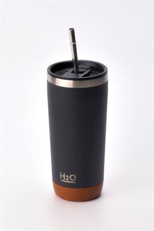 H2O Çelik Pipetli Termos Kupa 590 ml – Siyah