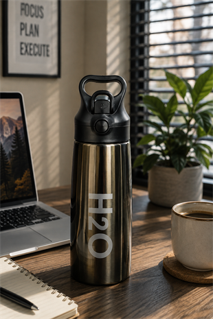 H2O Kulplu Çelik Matara 700 ml – Metalik Kahverengi