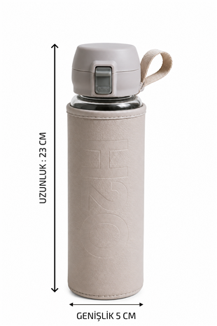 H2O Deri Kılıflı Kilit Kapak 500 ml Cam Matara  – Krem