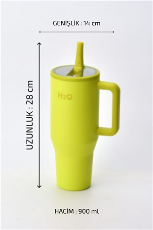 H2O Kulplu Pipetli Çelik Termos Kupa 900 ml – Yeşil