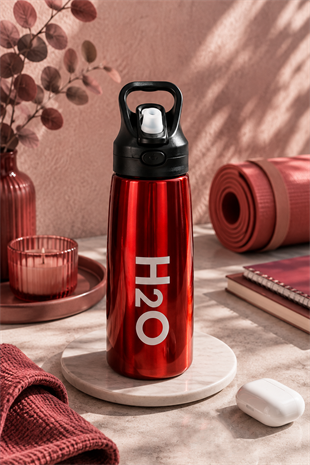H2O Kulplu Çelik Matara 700 ml – Metalik Kırmızı
