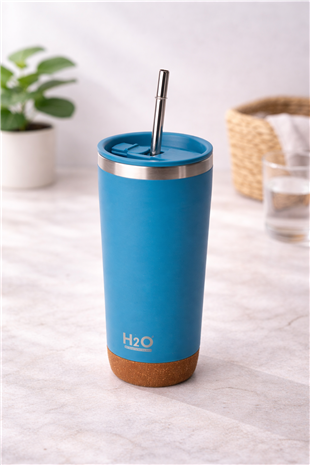 H2O Çelik Pipetli Termos Kupa 590 ml – Mavi