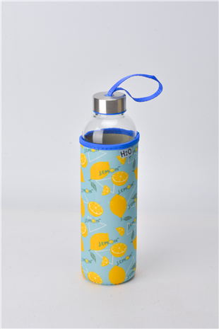 H2O Desenli Kilifli 750 Ml Cam Matara * Limon