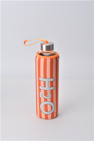 H2O Desenli Kilifli 750 Ml Cam Matara * Çizgi