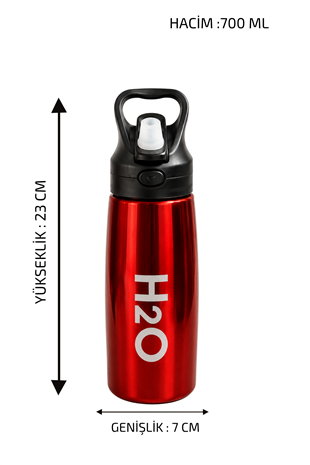 H2O Kulplu Çelik Matara 700 ml – Metalik Kırmızı