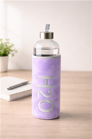 H2O Peluş Kılıflı Cam Matara 1 L – Lila
