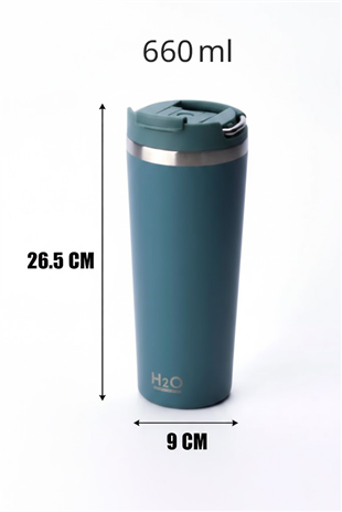 H2O Kulplu Çelik Pipetli Termos Kupa 660 ml – Yeşil