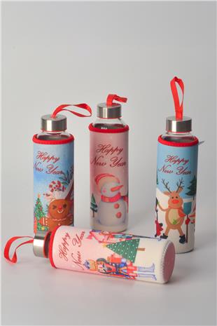 H2O Yeni Yil Desen Kilifli 500 ML.Cam Matara