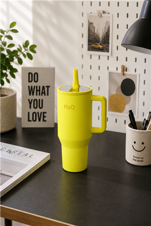 H2O Kulplu Pipetli Çelik Termos Kupa 900 ml – Yeşil