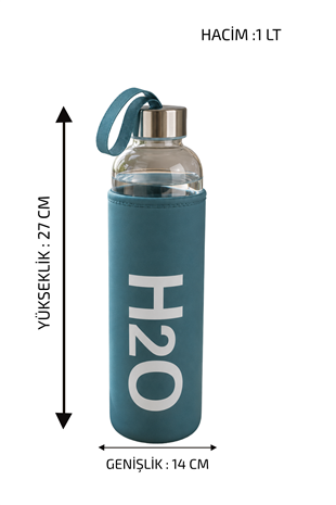H2O Pastel Renkli Kılıflı Cam Matara 1L  – Mavi