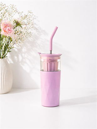 H2O Detoks Hazneli Çelik Pipetli Termos Kupa – Lila