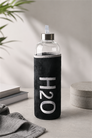 H2O Peluş Kılıflı Cam Matara 1 L – Siyah