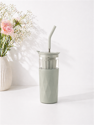 H2O Detoks Hazneli Çelik Pipetli Termos Kupa – Mint Yeşili