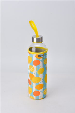 H2O Desenli Kilifli 750 Ml Cam Matara * Limon