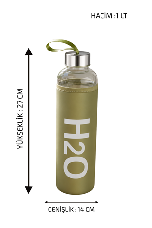 H2O Pastel Renkli Kılıflı Cam Matara 1L  – Yeşil