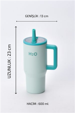 H2O Kulplu Pipetli Çelik Termos Kupa 600 ml – Mavi
