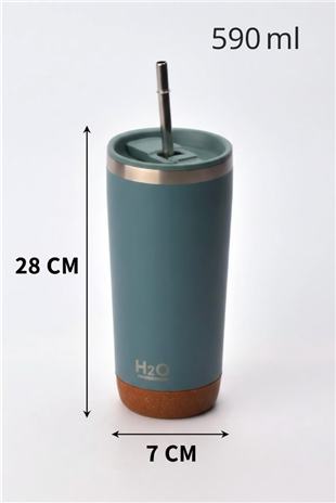 H2O Çelik Pipetli Termos Kupa 590 ml – Yeşil
