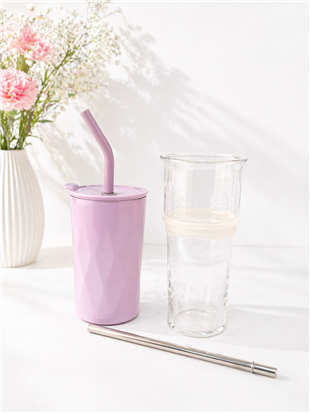 H2O Detoks Hazneli Çelik Pipetli Termos Kupa – Lila