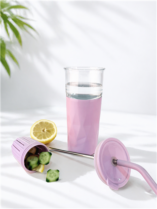 H2O Detoks Hazneli Çelik Pipetli Termos Kupa – Lila