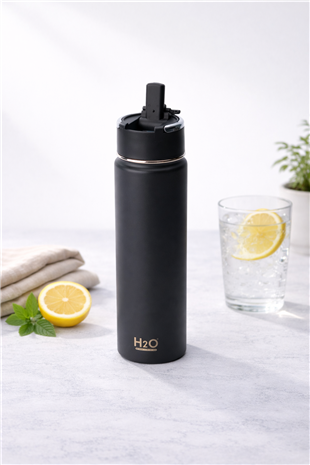 H2O Pipetli Termos Matara 650 ml – Siyah