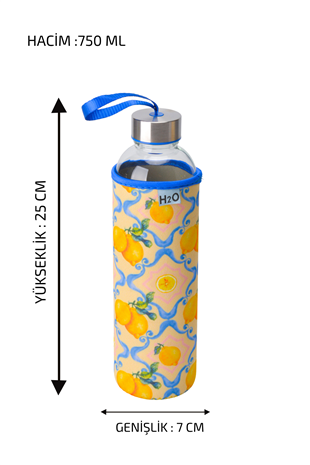 H2O Desenli Kilifli 750 Ml Cam Matara * Limon