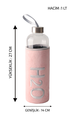 H2O Peluş Kılıflı Cam Matara 1 L – Açık Pembe