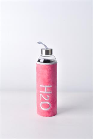 H2O Peluş Kılıflı Cam Matara 600 ml – Koyu Pembe