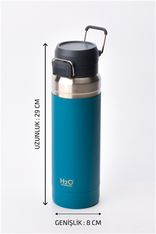 H2O Kulplu Çelik Termos Matara 1 L – Mavi