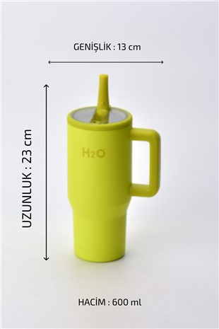 H2O Kulplu Pipetli Çelik Termos Kupa 600 ml – Limon Sarısı