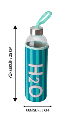 H2O Desenli Kilifli 750 Ml Cam Matara * Çizgi