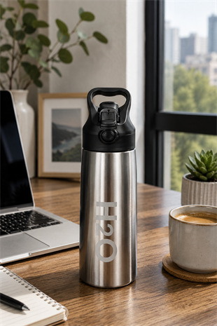 H2O Kulplu Çelik Matara 700 ml – Metalik Gri
