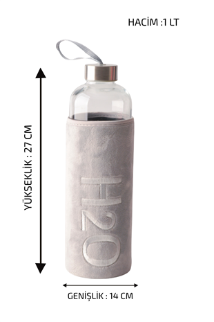 H2O Peluş Kılıflı Cam Matara 1 L – Gri