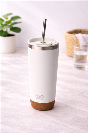 H2O Çelik Pipetli Termos Kupa 590 ml – Krem