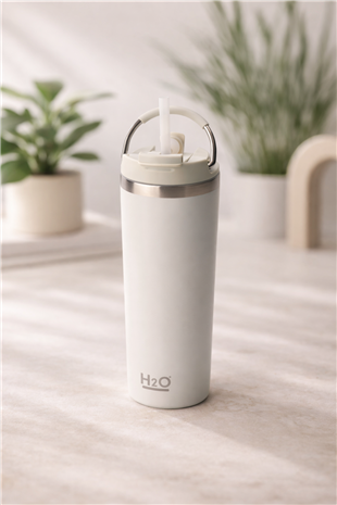 H2O Kulplu Çelik Pipetli Termos Kupa 660 ml – Gri