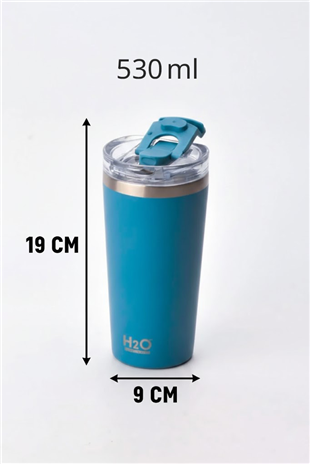 H2O Açılır İçme Uçlu Çelik Termos Kupa 530 ml – Mavi 