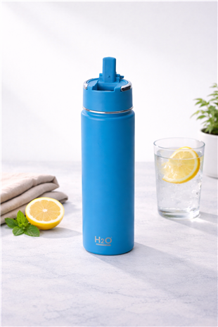 H2O Pipetli Termos Matara 650 ml – Mavi