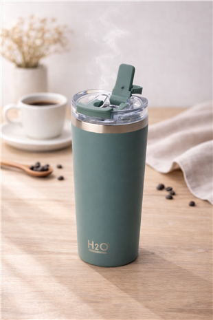 H2O Açılır İçme Uçlu Çelik Termos Kupa 530 ml – Yeşil 
