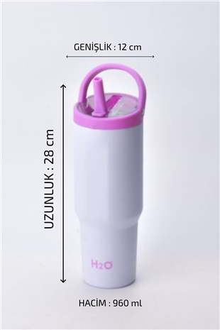 H2O Kulplu Pipetli Çelik Termos Kupa 960 ml – Mor