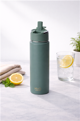 H2O Pipetli Termos Matara 650 ml – Yeşil