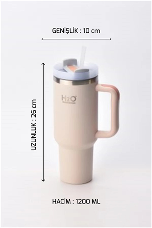 H2O Kulplu Pipetli Termos Kupa 1200 ml – Pembe