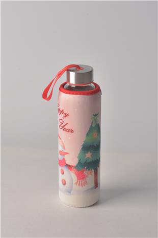 H2O Yeni Yil Desen Kilifli 500 ML.Cam Matara