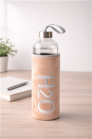 H2O Peluş Kılıflı Cam Matara 1 L – Açık Turuncu