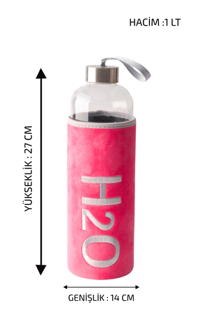 H2O Peluş Kılıflı Cam Matara 1 L – Koyu Pembe
