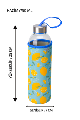 H2O Desenli Kilifli 750 Ml Cam Matara * Limon