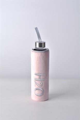 H2O Peluş Kılıflı Cam Matara 600 ml – Açık Pembe