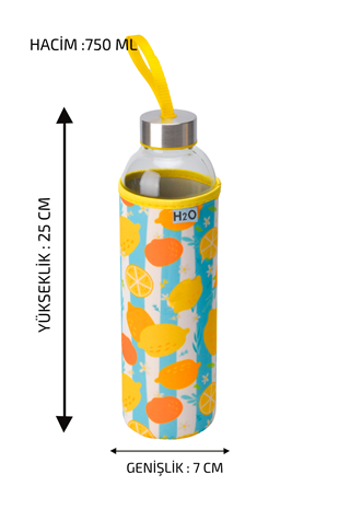 H2O Desenli Kilifli 750 Ml Cam Matara * Limon