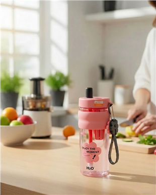H2O Detoks Hazneli Pipetli Matara 800 ml – Pembe
