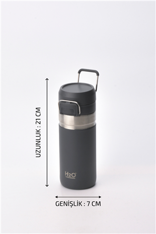 H2O Kulplu Çelik Termos Matara 500 ml – Gri