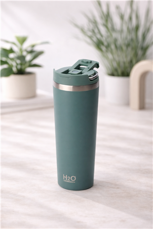 H2O Kulplu Çelik Pipetli Termos Kupa 660 ml – Yeşil